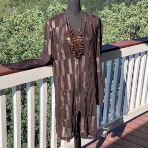 Unique Leather‎ Studio Brown Mesh Long Cardigan